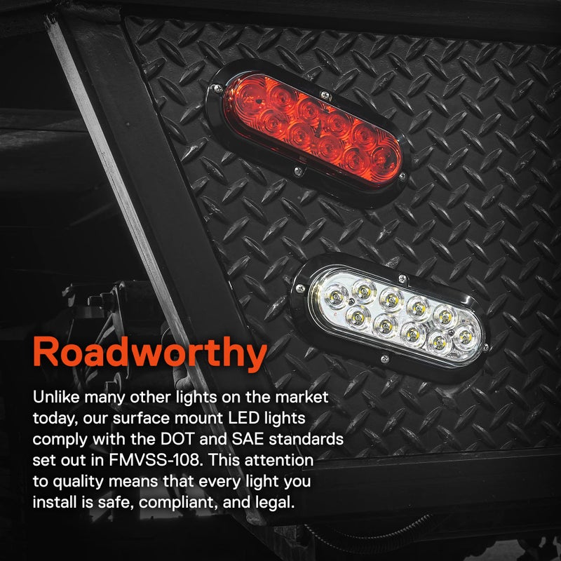 ONLINE LED STORE TRUE MODS 4 Red + 2 White 6 inch Oval LED Trailer Tail Light Kit [Surface-Mount] [DOT FMVSS 108 & SAE] [IP67 Waterproof] Stop Brake Turn Reverse Back Up Trailer Lights for RV Flat Bed Truck - Image 2